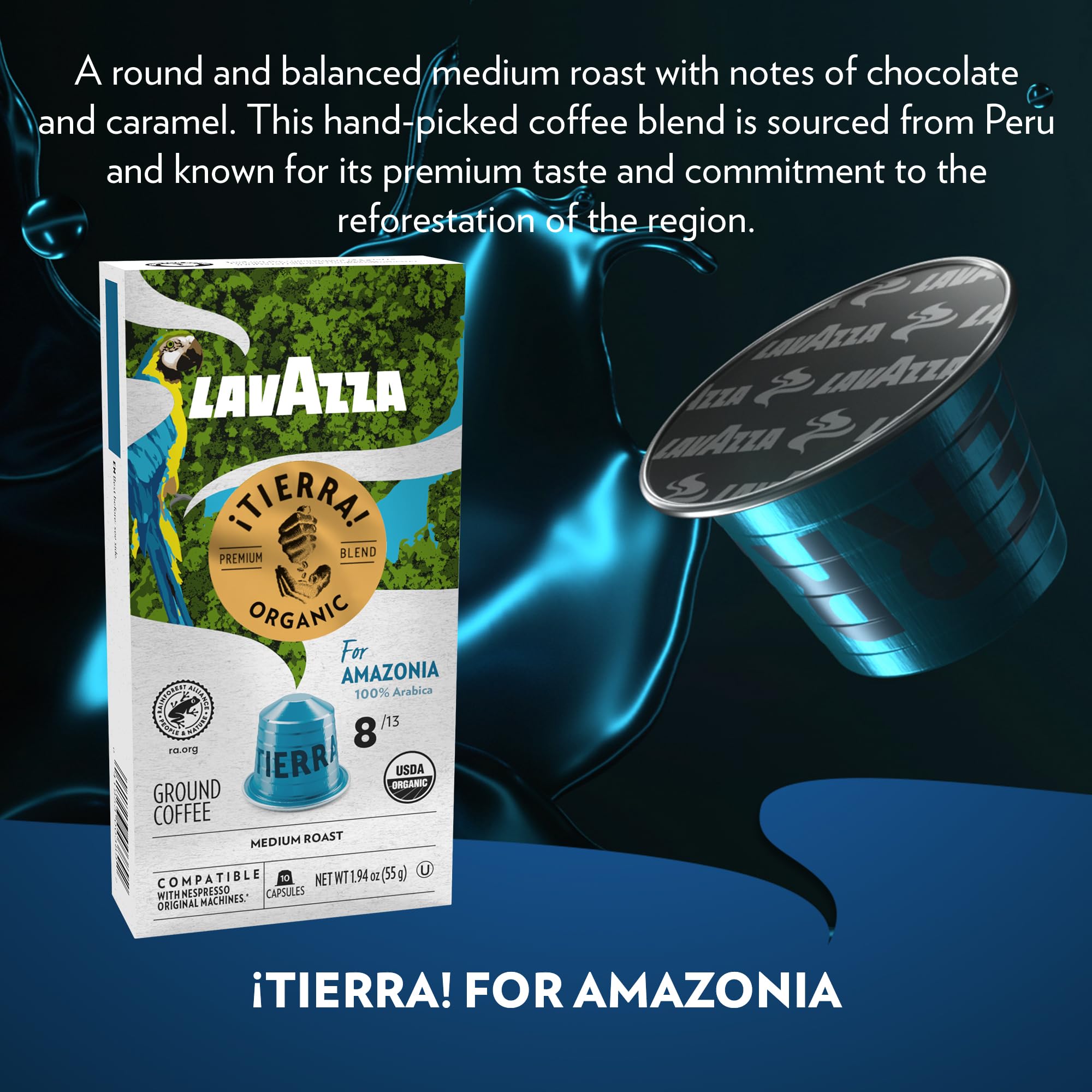 Lavazza Tierra Amazonia medium roast 8/13 intensity indicator