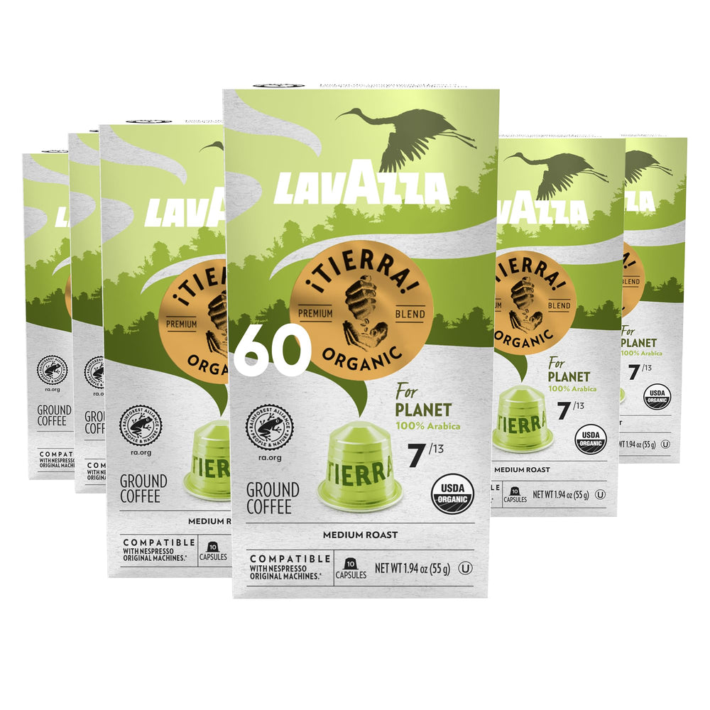 Lavazza Tierra Planet aluminum capsules pack ready for quick espresso.