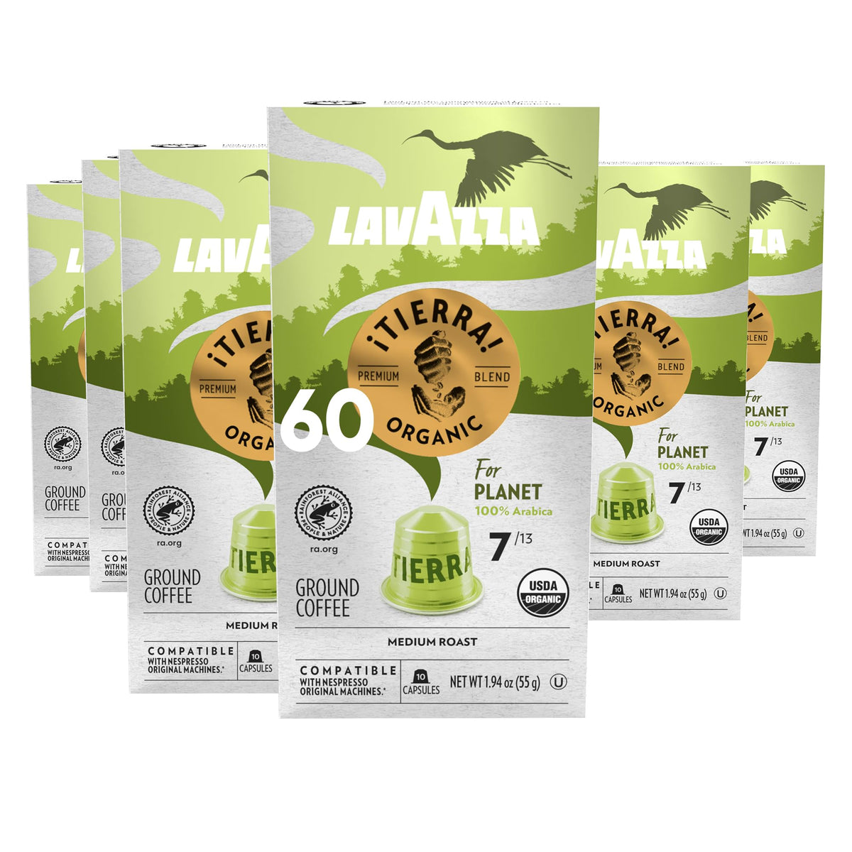 Lavazza Tierra Planet aluminum capsules pack ready for quick espresso.
