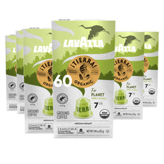 Lavazza Tierra Planet aluminum capsules pack ready for quick espresso.