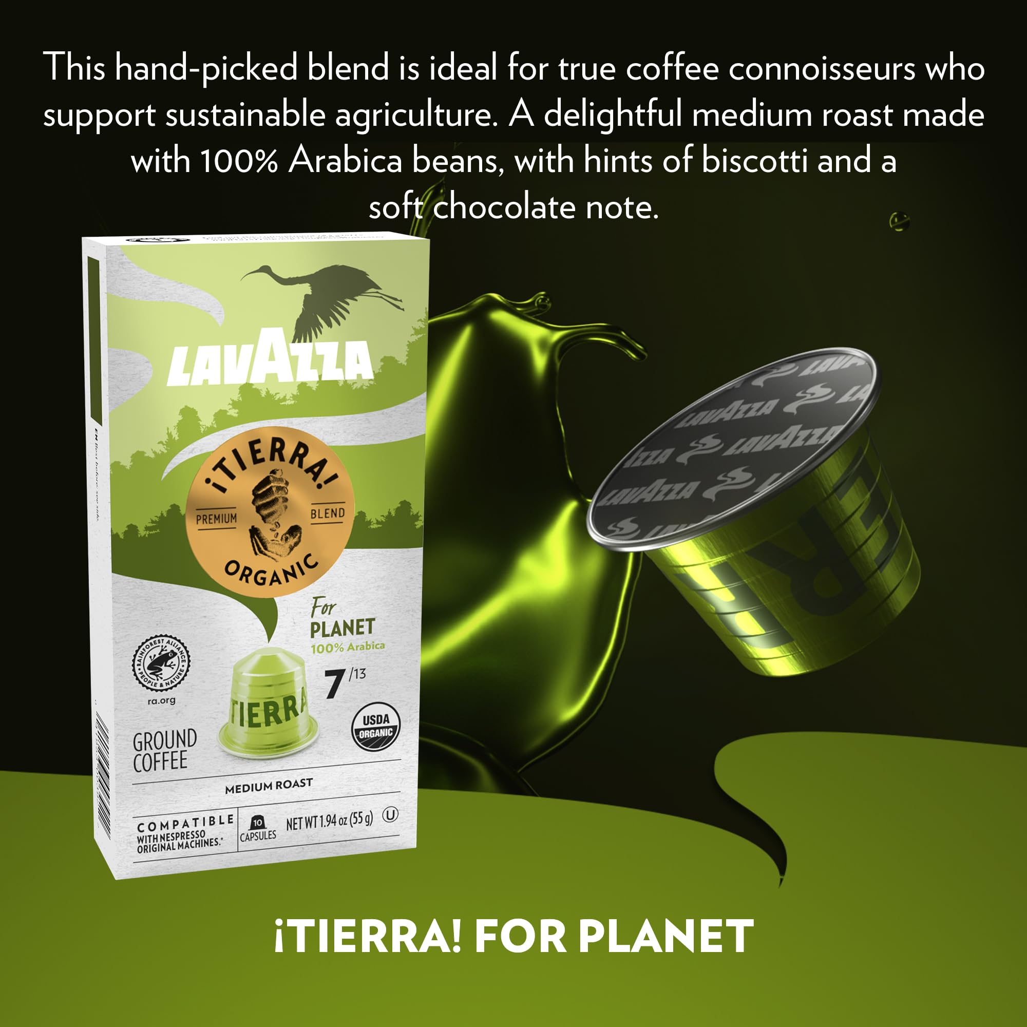 Lavazza Tierra Planet biscotti and chocolate aroma note.