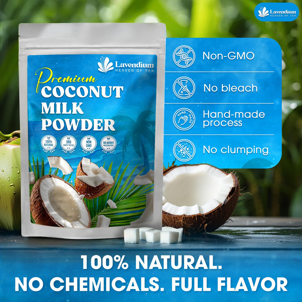 Lavendium coconut milk powder added to tea for smoother, fuller brew.