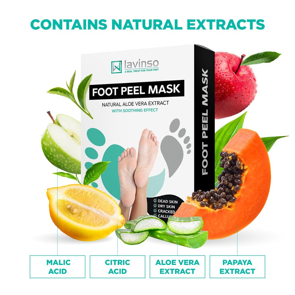 Lavinso foot mask applied to dry feet pre-peel treatment