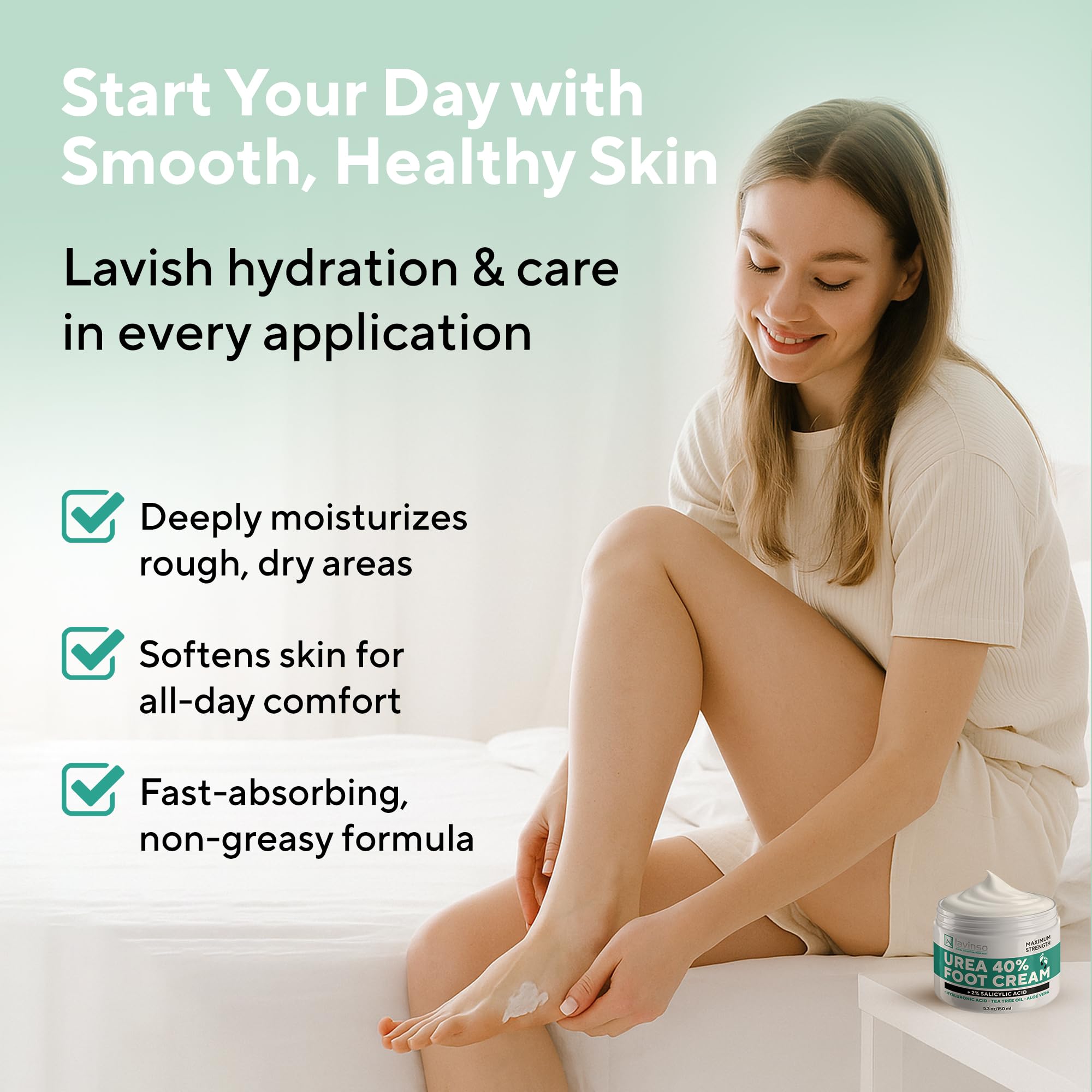 LV Lavinso Urea Cream 40% multi-area care applied to heels and elbows.