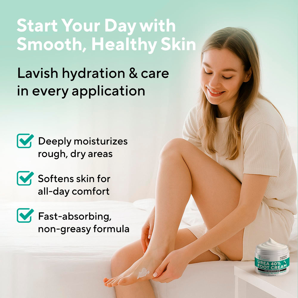 LV Lavinso Urea Cream 40% multi-area care applied to heels and elbows.