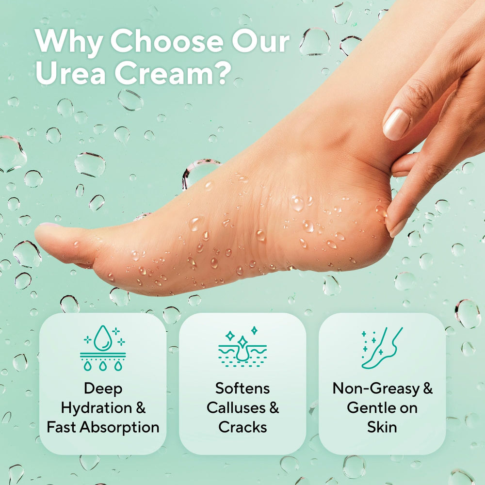 LV Lavinso Urea Cream 40% on rough skin feet demonstrates deep moisturization.