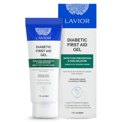 Lavior Diabetic First-Aid Gel 1oz bottle for on-the-go infection protection and relief.
