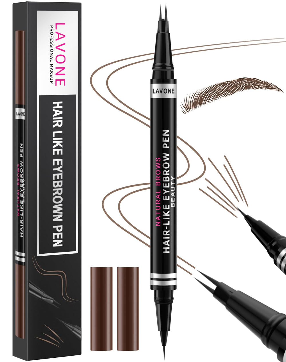 LAVONE 2-in-1 eyebrow pen with microblading tip for natural hair-like strokes.