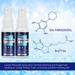 Lavtek Minoxidil spray being applied to the scalp for targeted use.