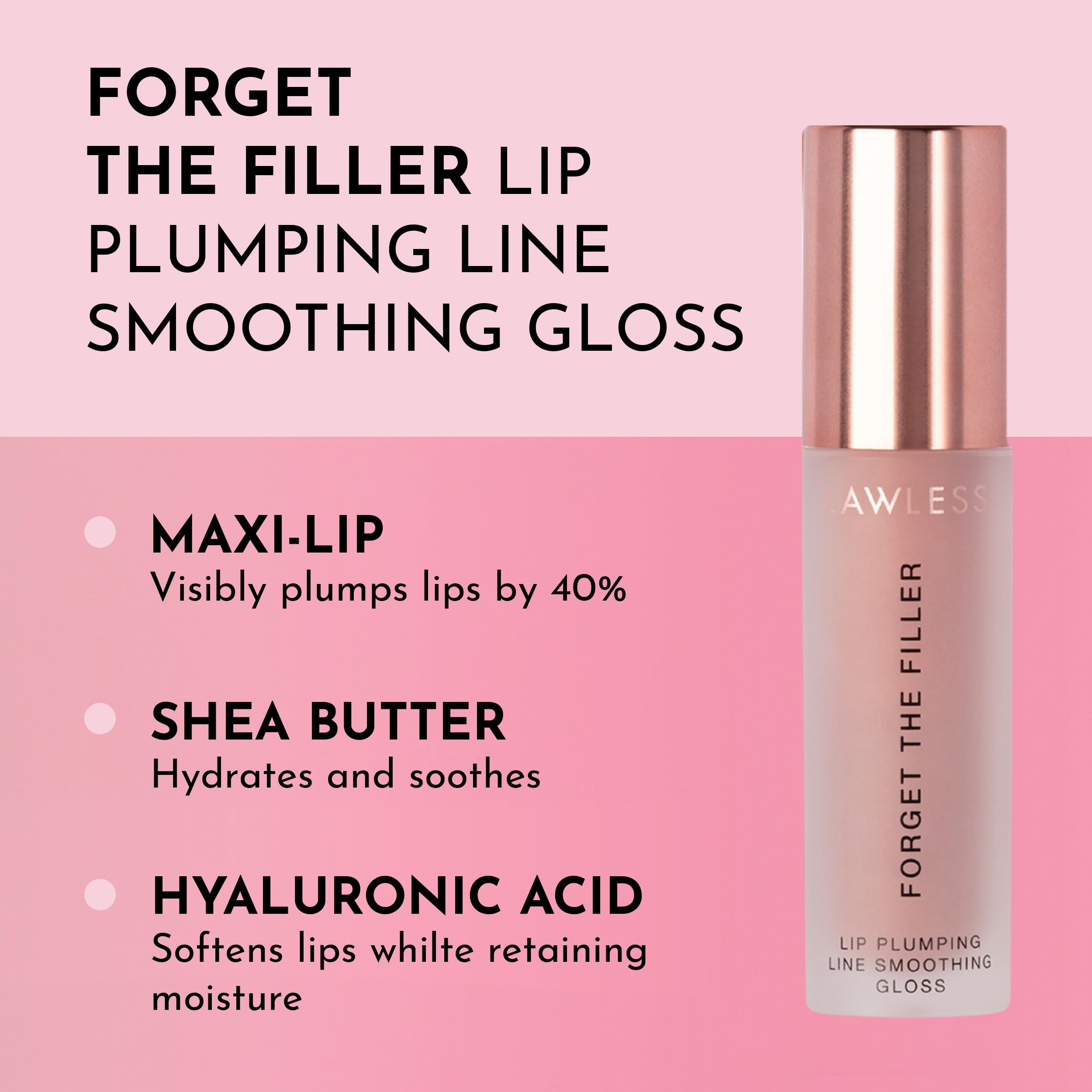 Lawless Forget The Filler Lip Plumper applicator gliding smoothly for plush, fuller-looking lips.