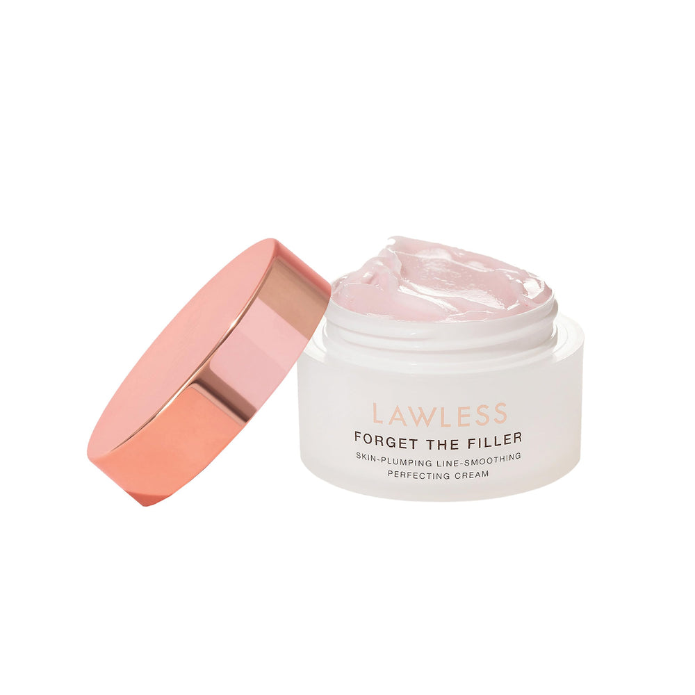 Lawless Forget the Filler mini cream jar closeup with velvety texture for smoothing skin