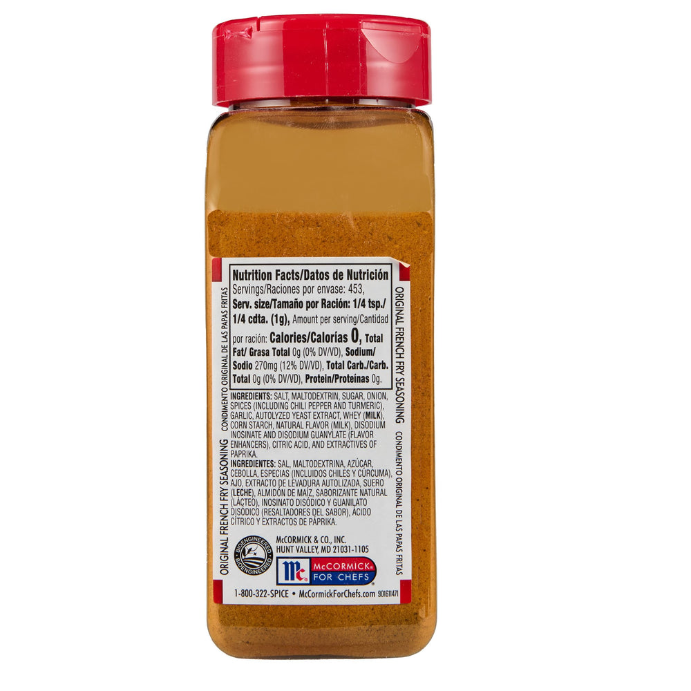Lawry's Original French Fry Seasoning shaker dispense adds bold spice to fries instantly.