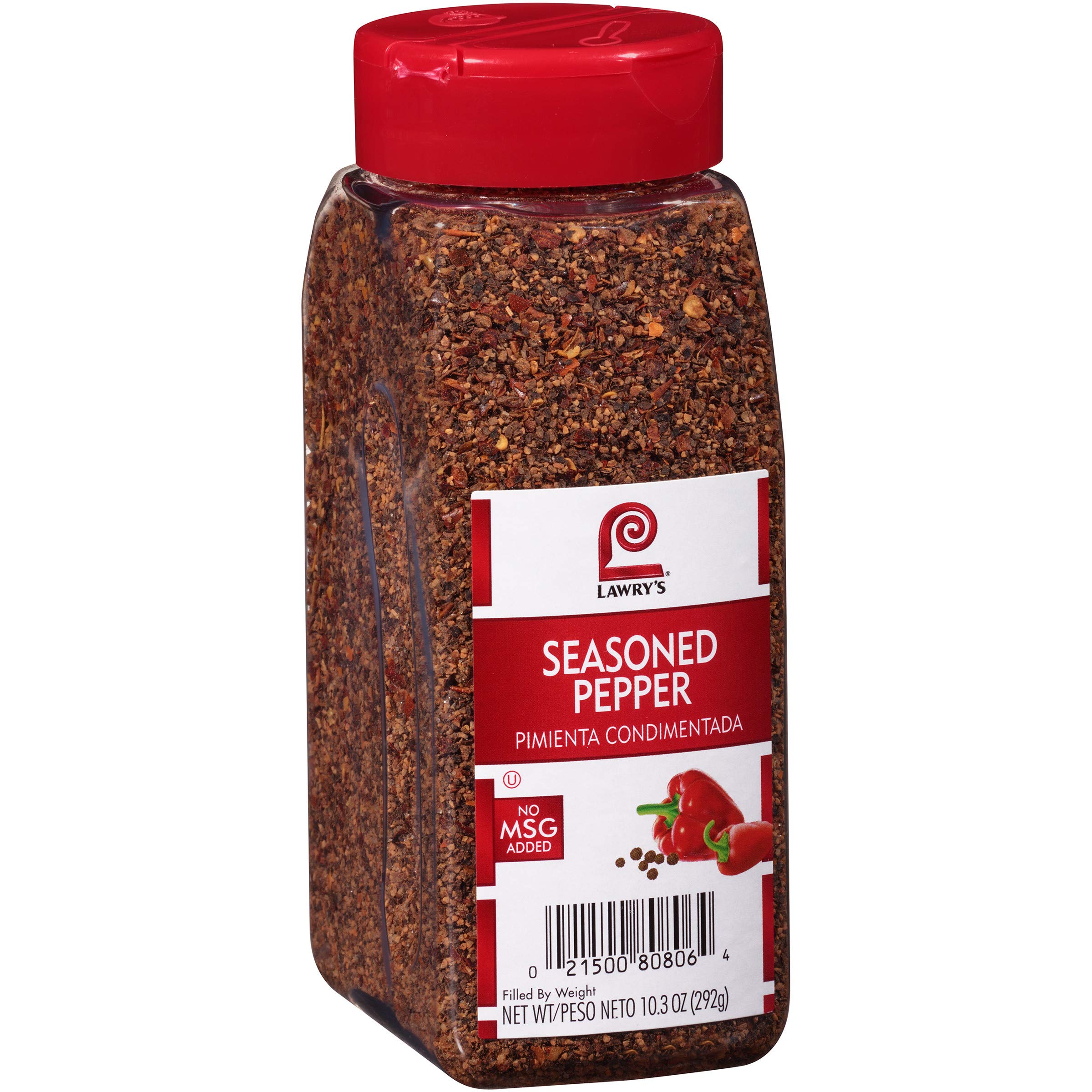 Lawry's Seasoned Pepper bottle front view showing a colorful, versatile blend for home cooking