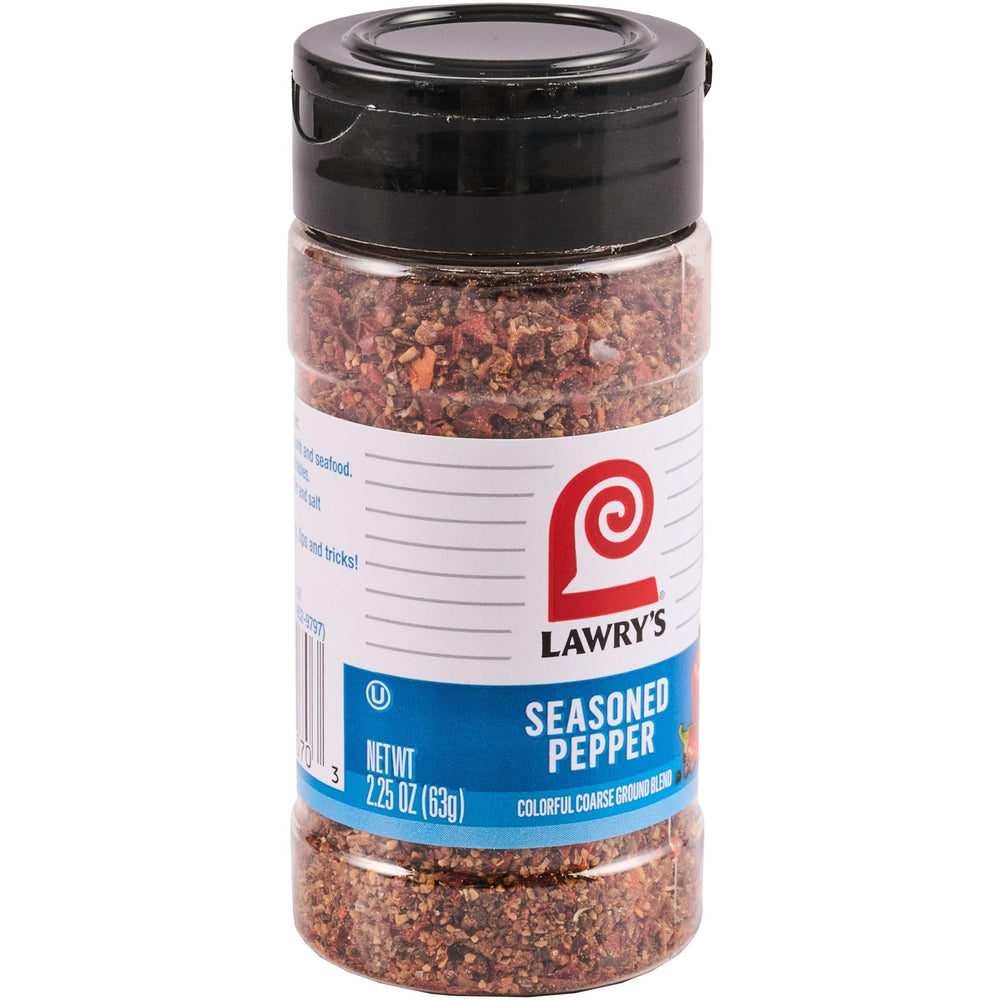 Lawry's Seasoned Pepper bottle front view highlighting the robust pepper blend for everyday seasoning
