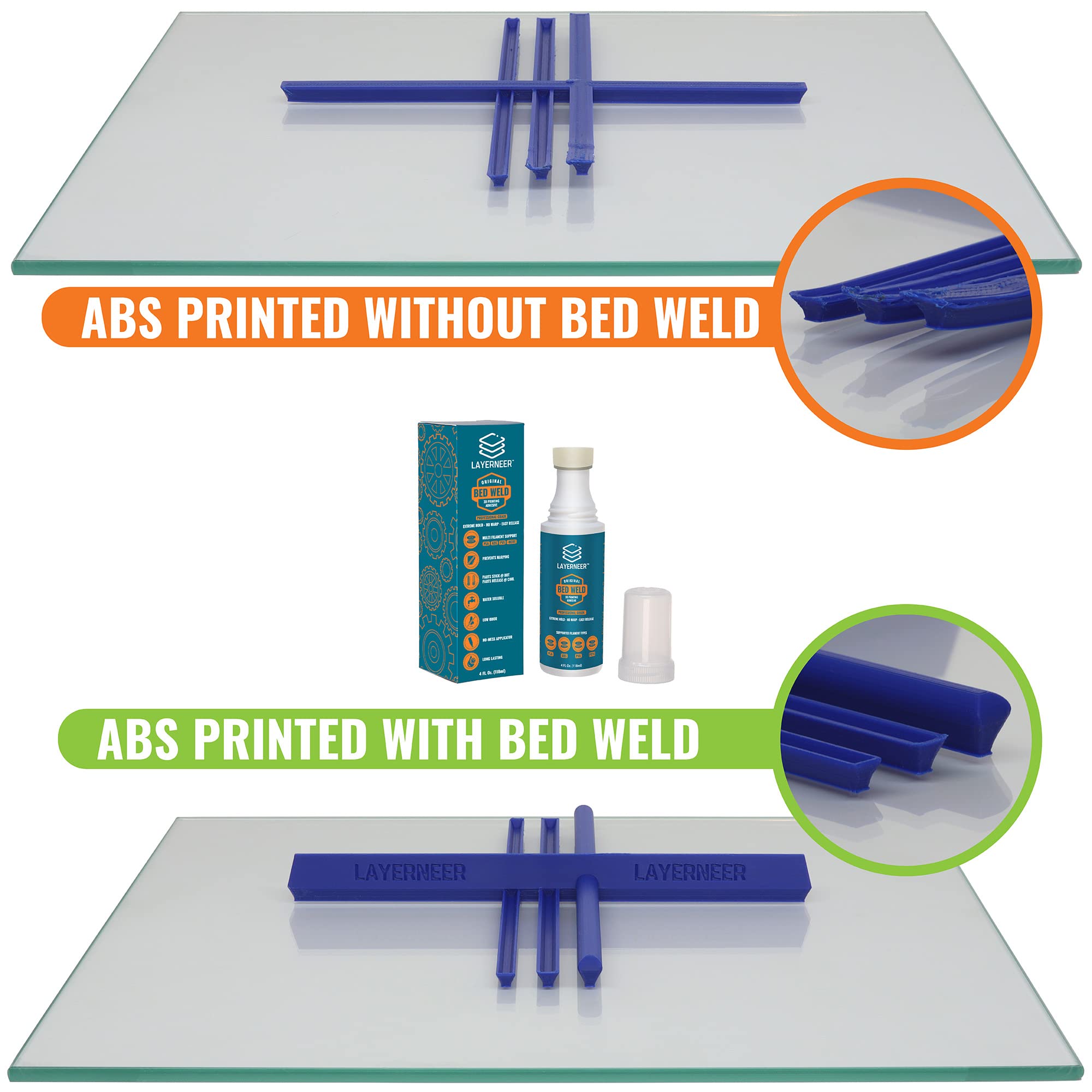 Layerneer Bed Weld forms a thin, non-sticky film for reliable adhesion.