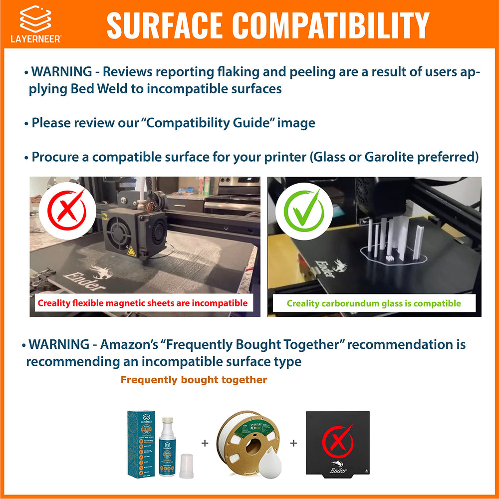 Layerneer Bed Weld glass build plate compatibility guide helps selection.