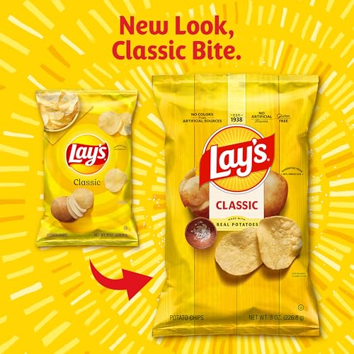 Lay's Classic Chips gluten-free badge signals snack option.