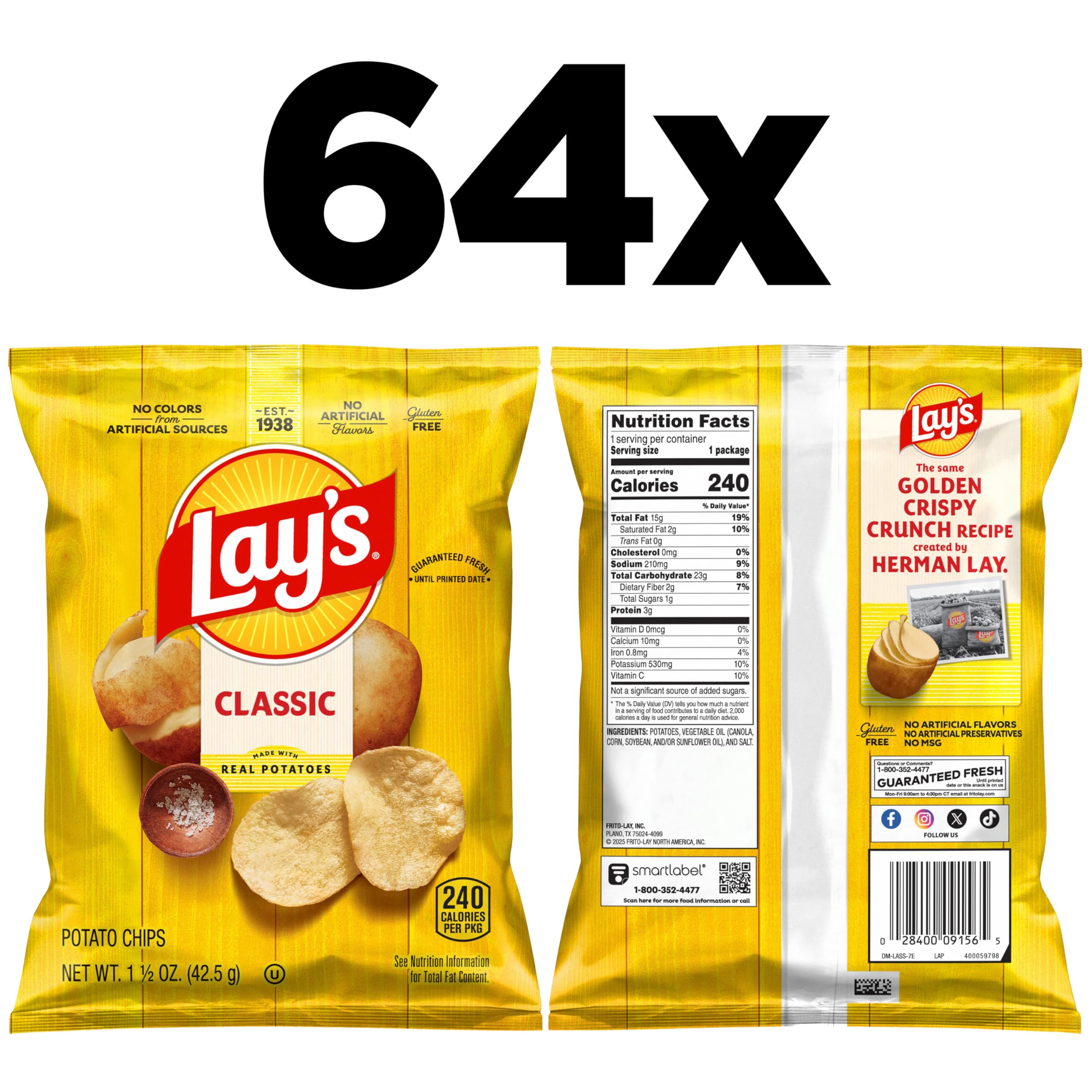 Lay's Classic chips display gluten-free status for a convenient snack.