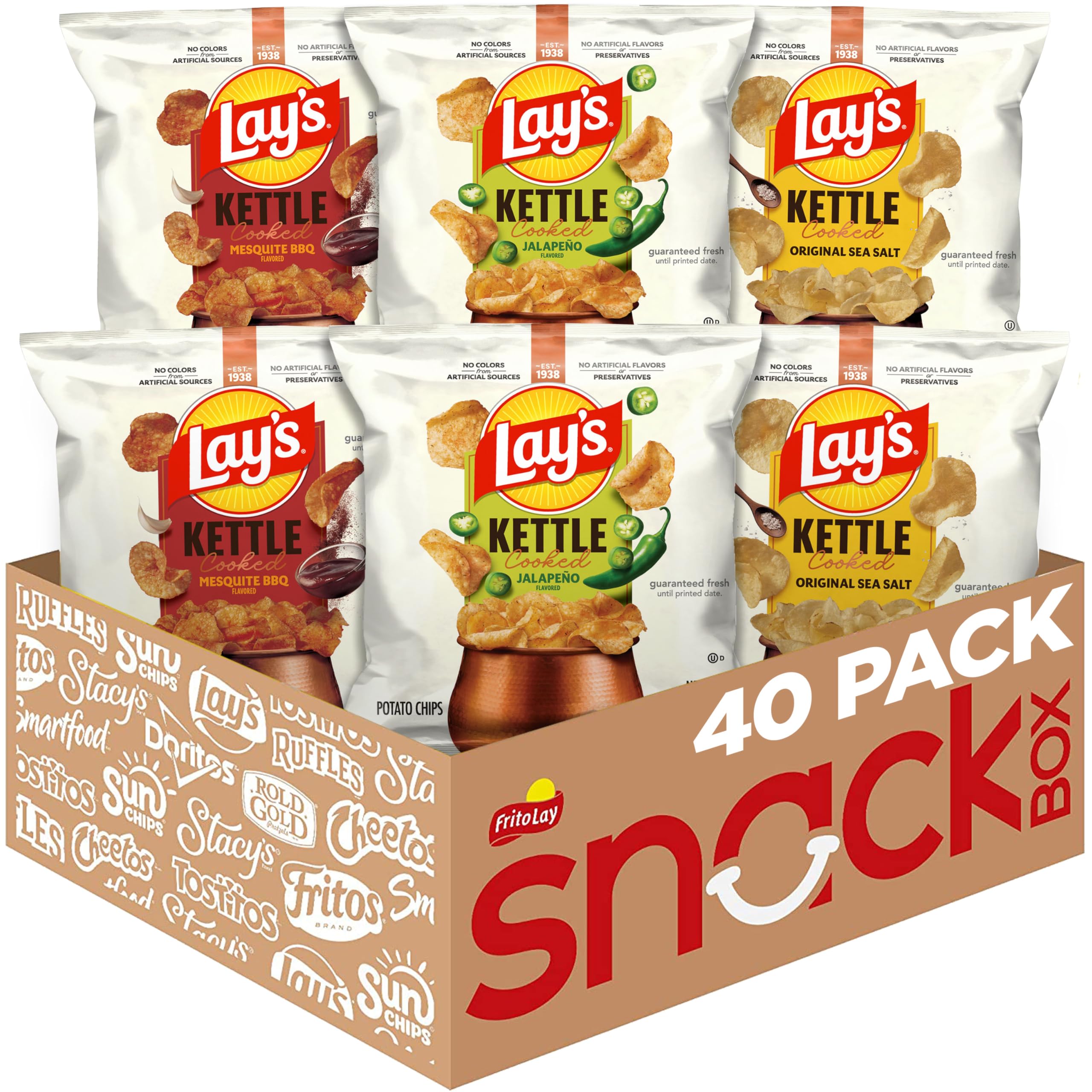 Lay's Kettle Cooked variety pack with 40 bags for versatile snacking