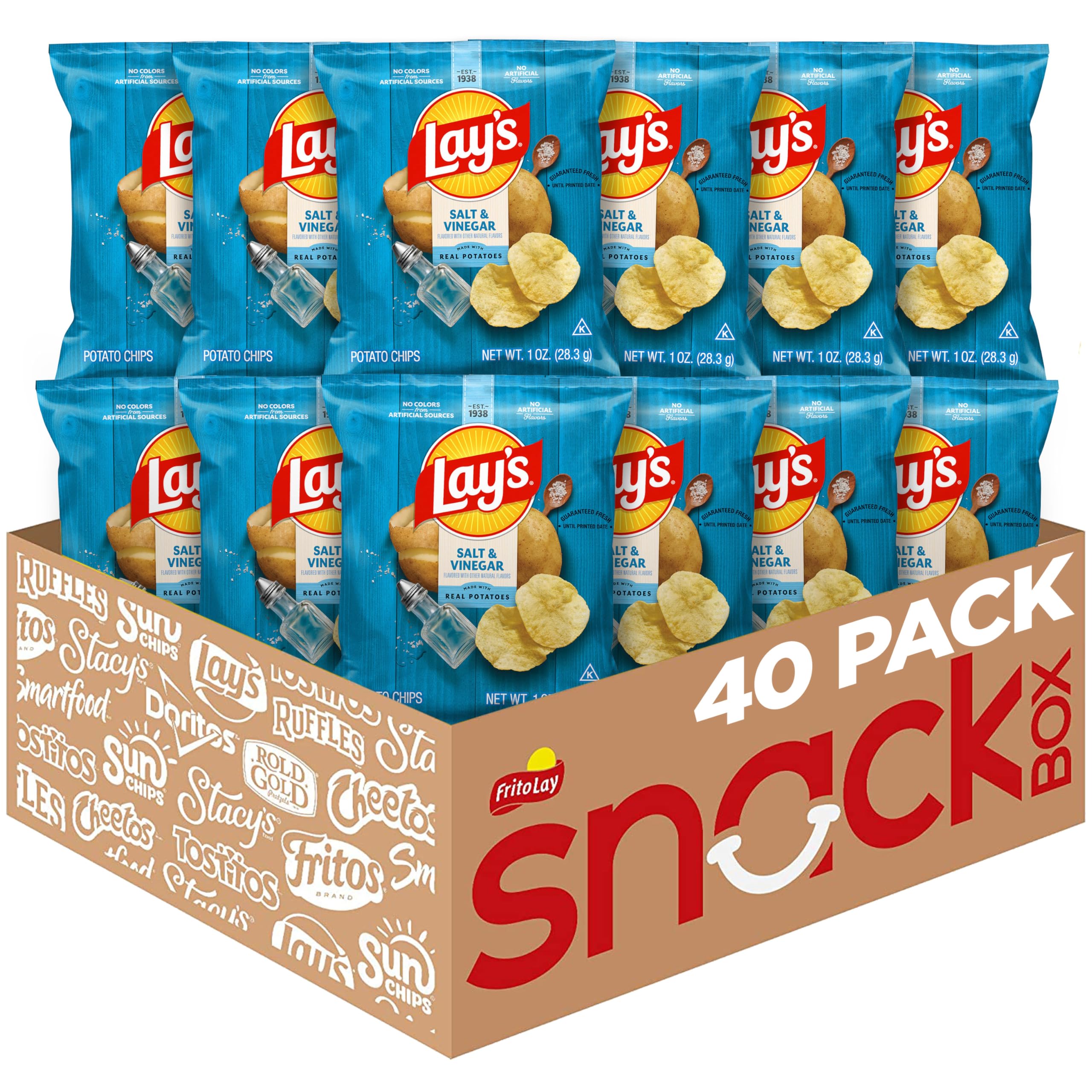 Lay's Salt & Vinegar chips close-up in bag, perfect for a quick tangy snack.