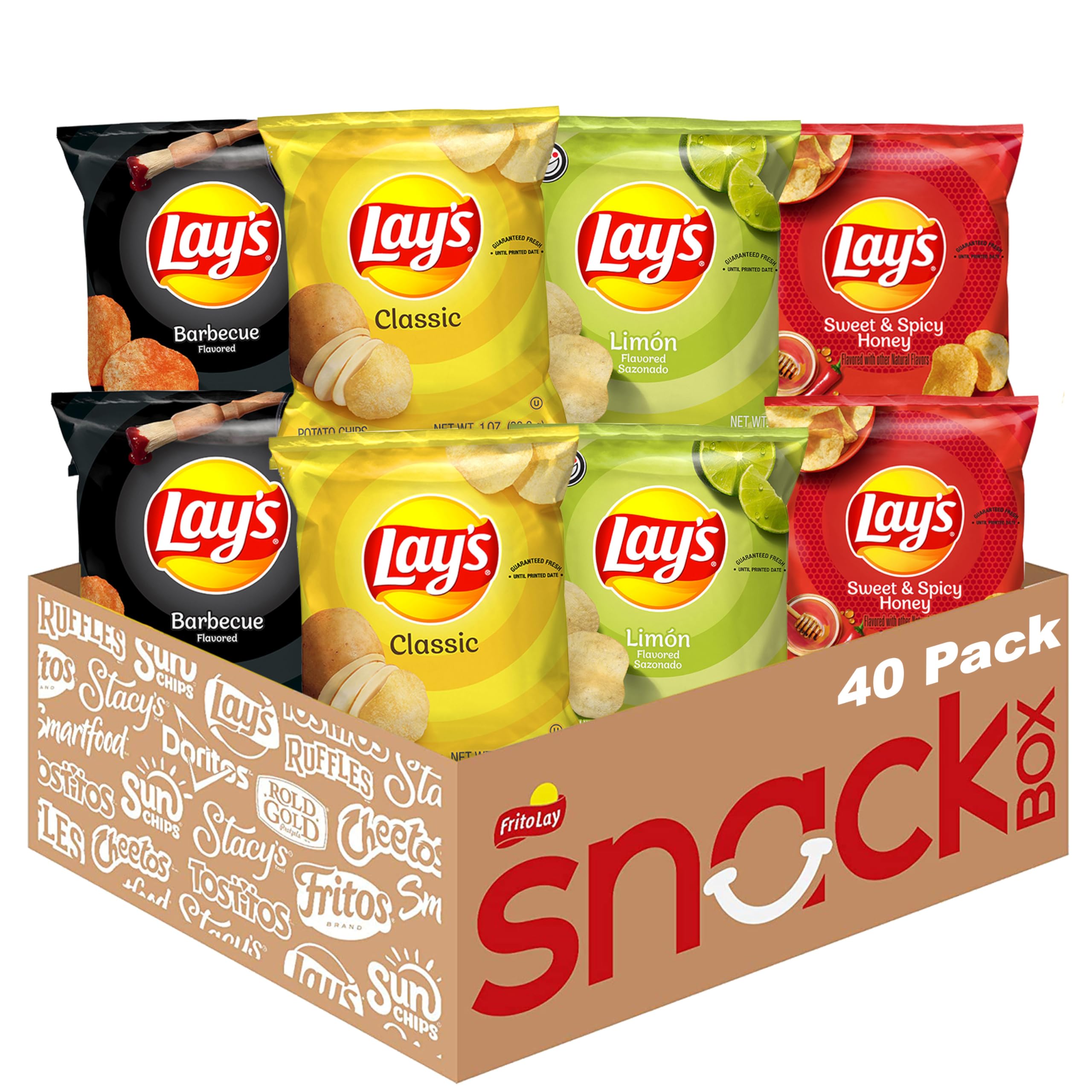 Lay's variety pack 40 1oz bags on display for gatherings and on-the-go snacking.