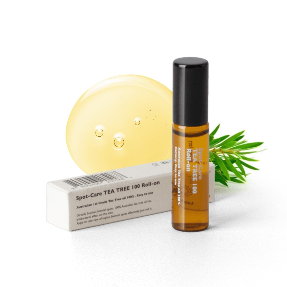 Lazy Society tea tree oil roll-on packaging for on-the-go skincare