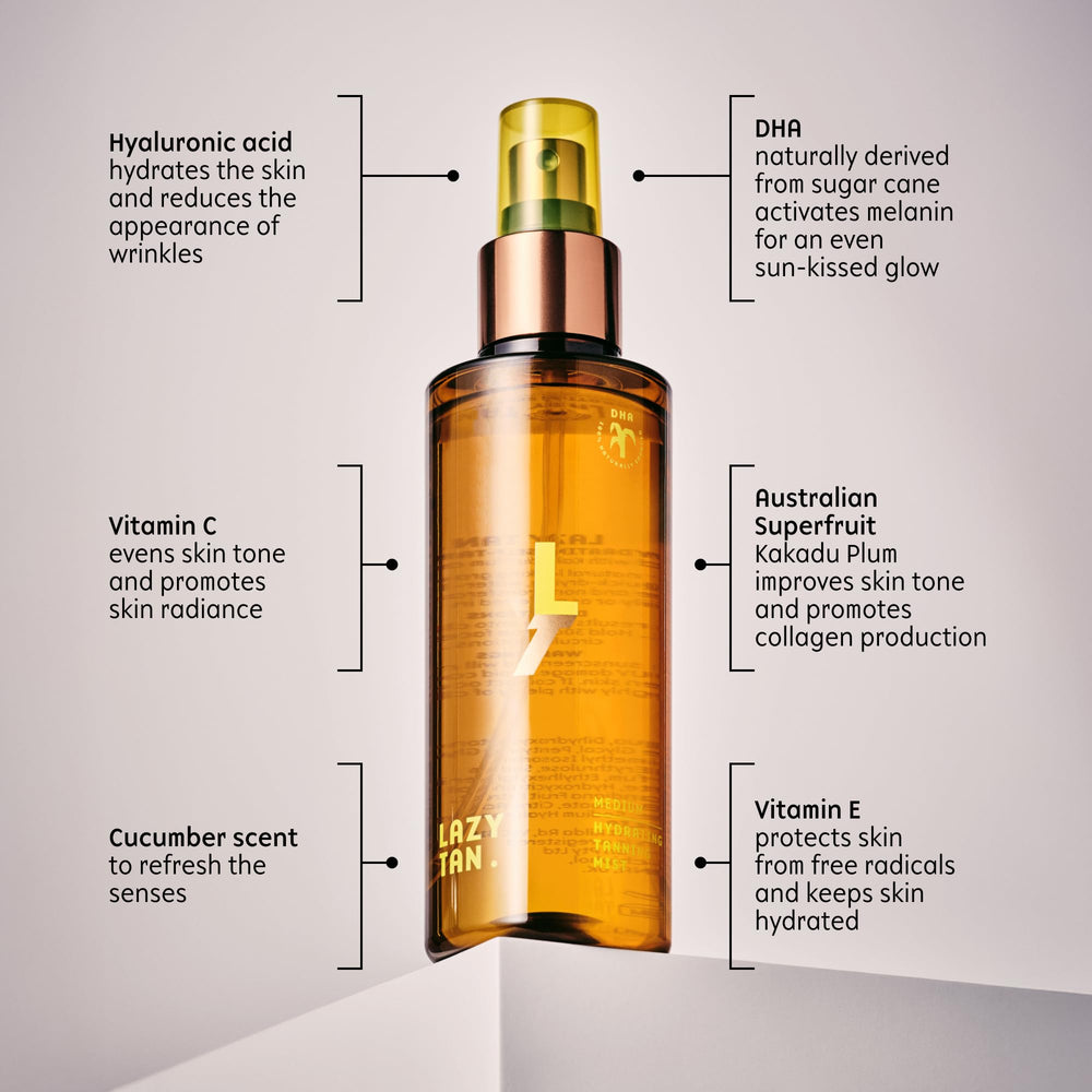 Lazy Tan Face Tan Mist with vitamin E locking in moisture