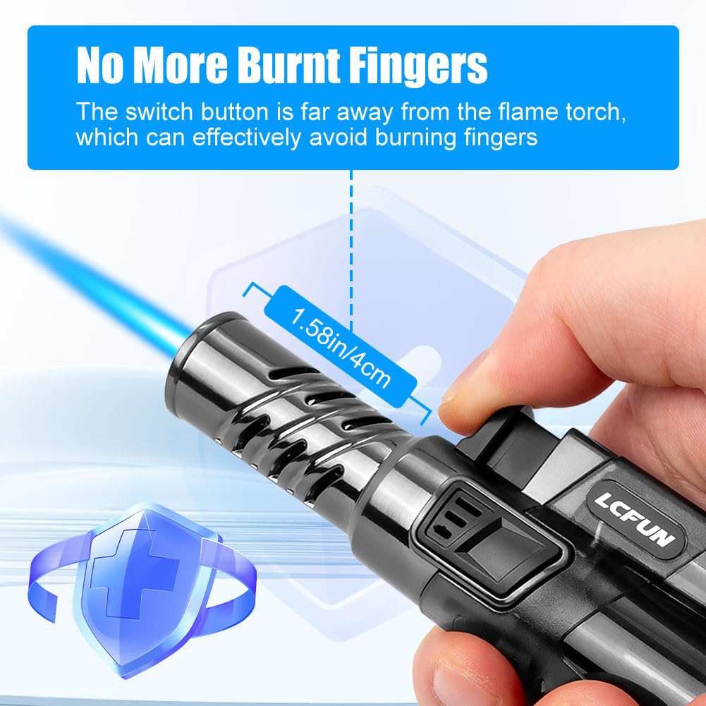 LcFun torch lighter lighting a candle with blue jet flame