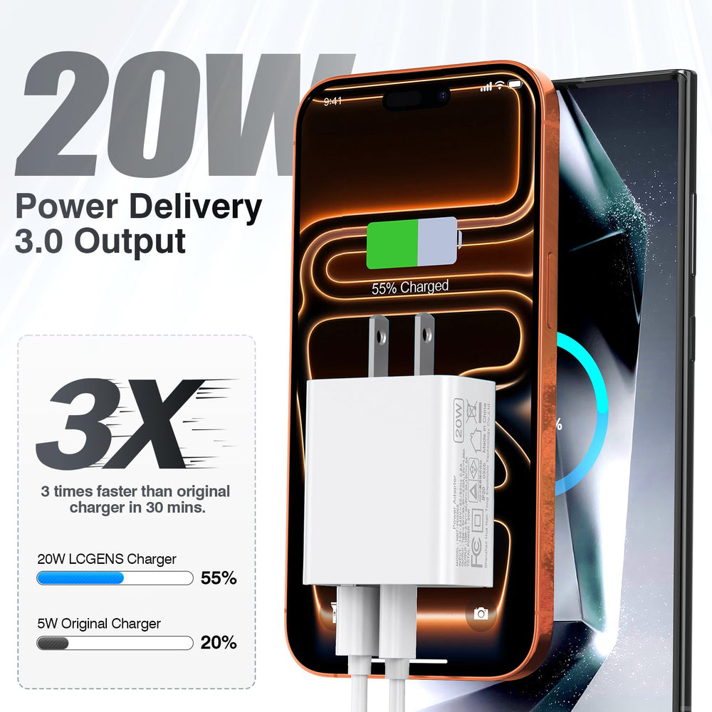 LCGENS 20W USB-C port delivers rapid charging for iPhone and more.