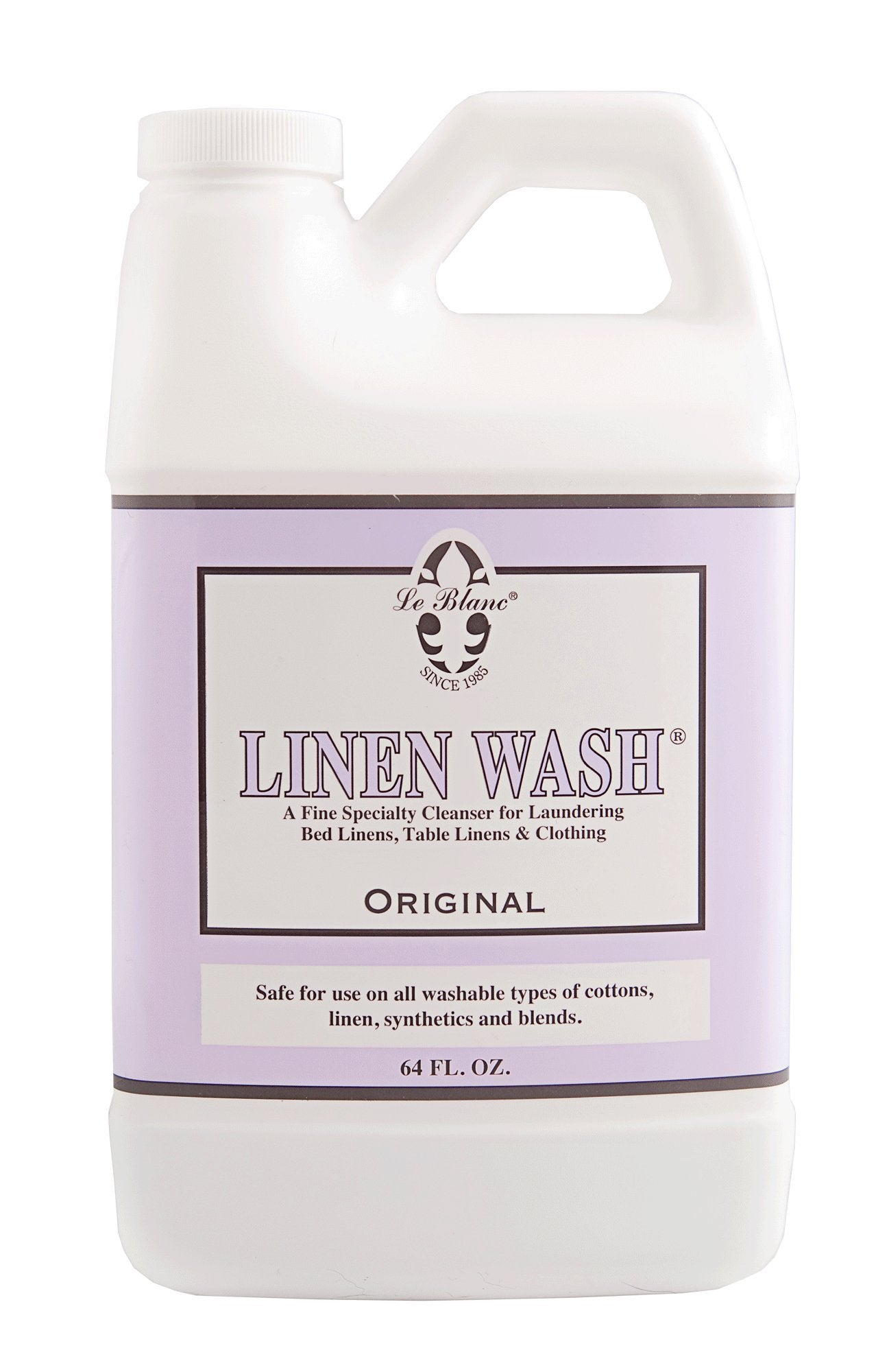 Le Blanc Original Linen Wash bottle pour demonstrates cold-water stain removal.