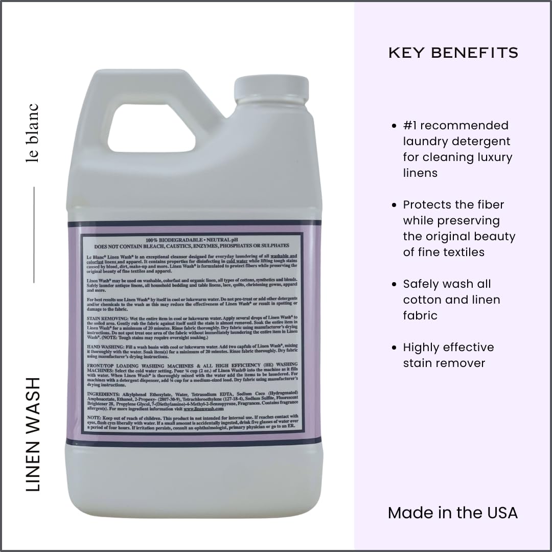 Le Blanc Original Linen Wash fragrance kiwi-citrus evokes fresh laundry scent.