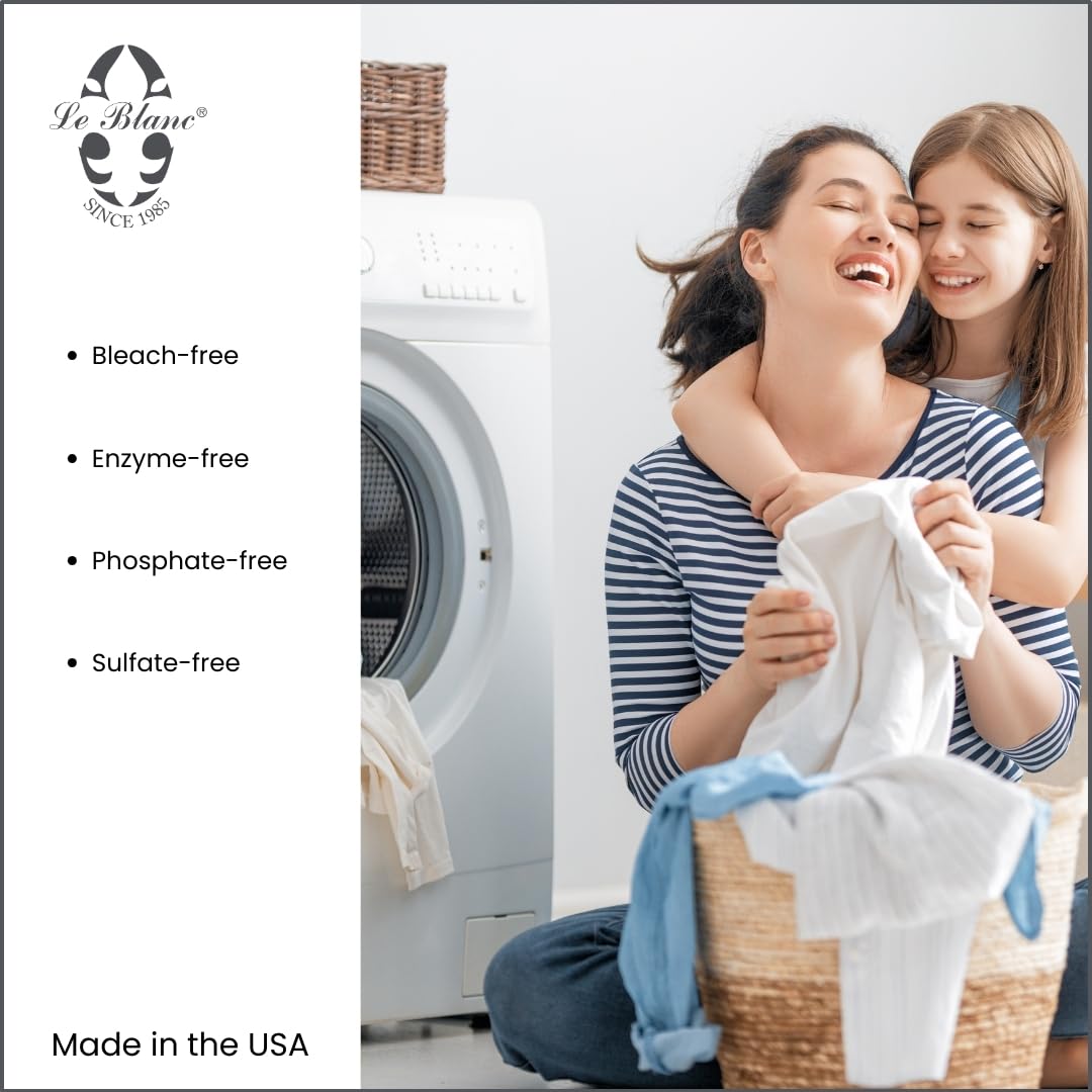Le Blanc Original Linen Wash neutral pH and gentle, bleach-free formulation.