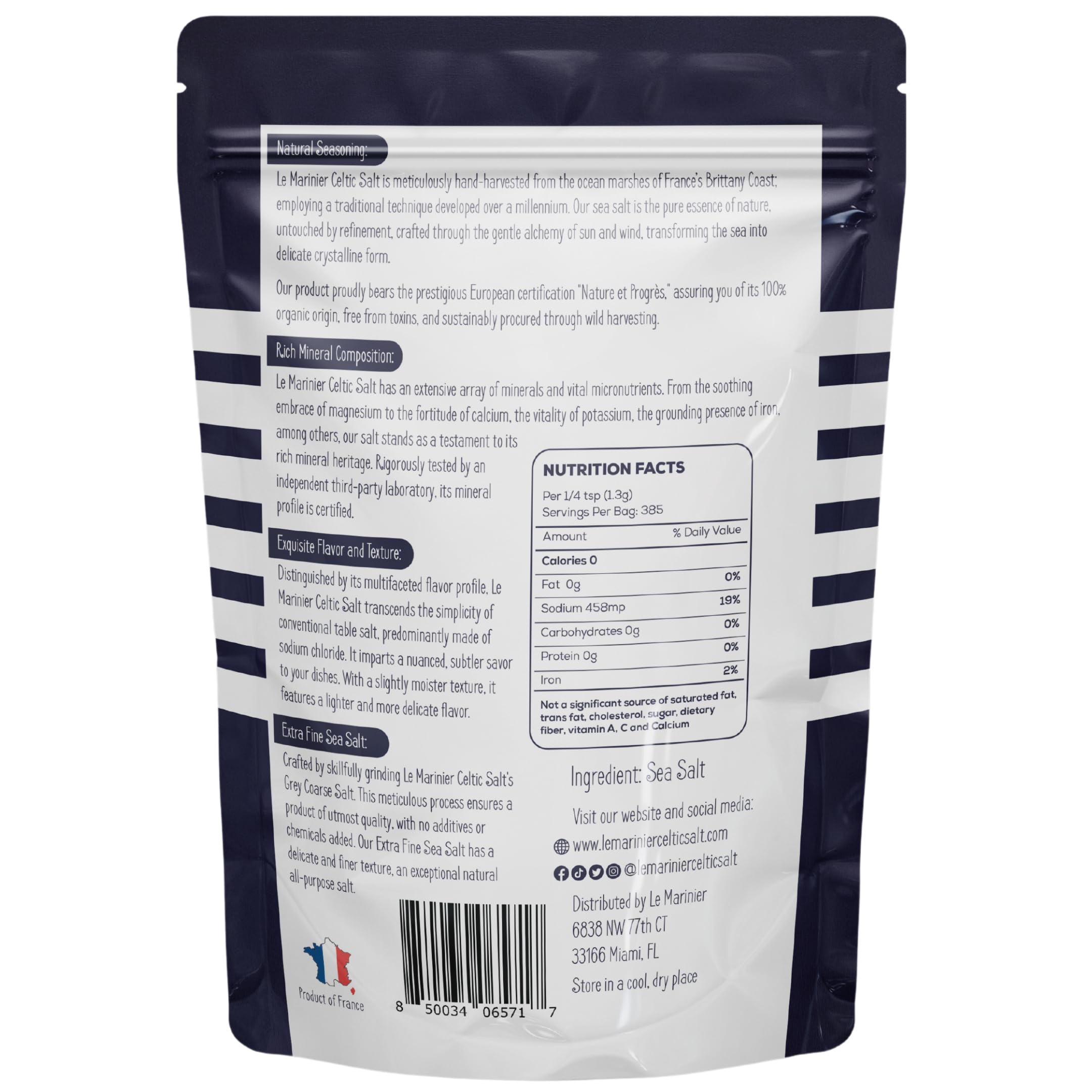 Le Marinier Celtic Salt extra fine grains, perfect for even seasoning.