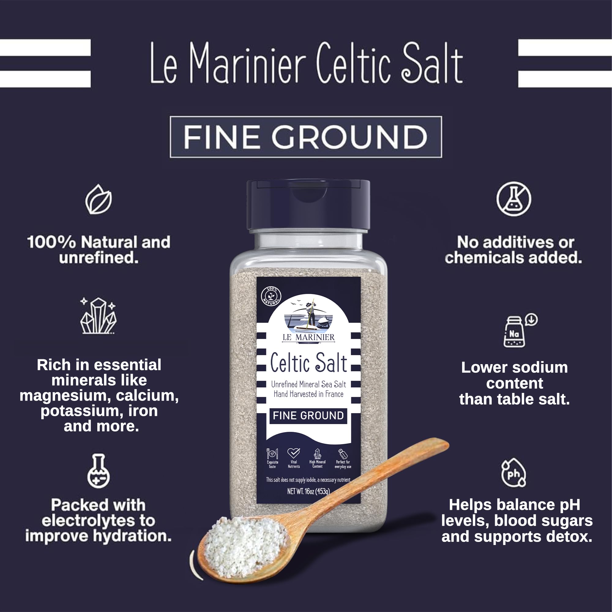 Le Marinier French sea salt harvest shows traditional hand harvesting.