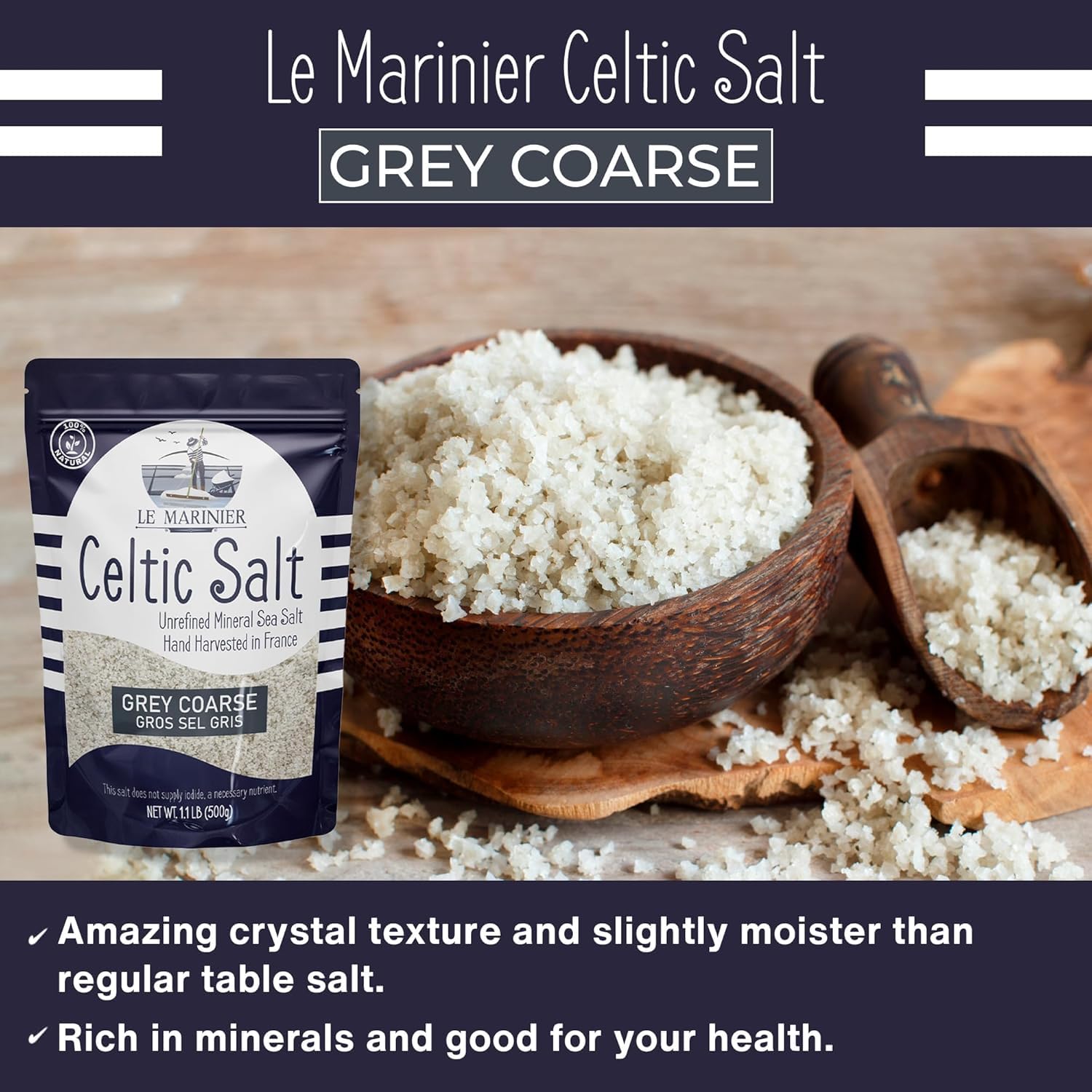 Le Marinier hand-harvest salt marshes image, emphasizing traditional craft.