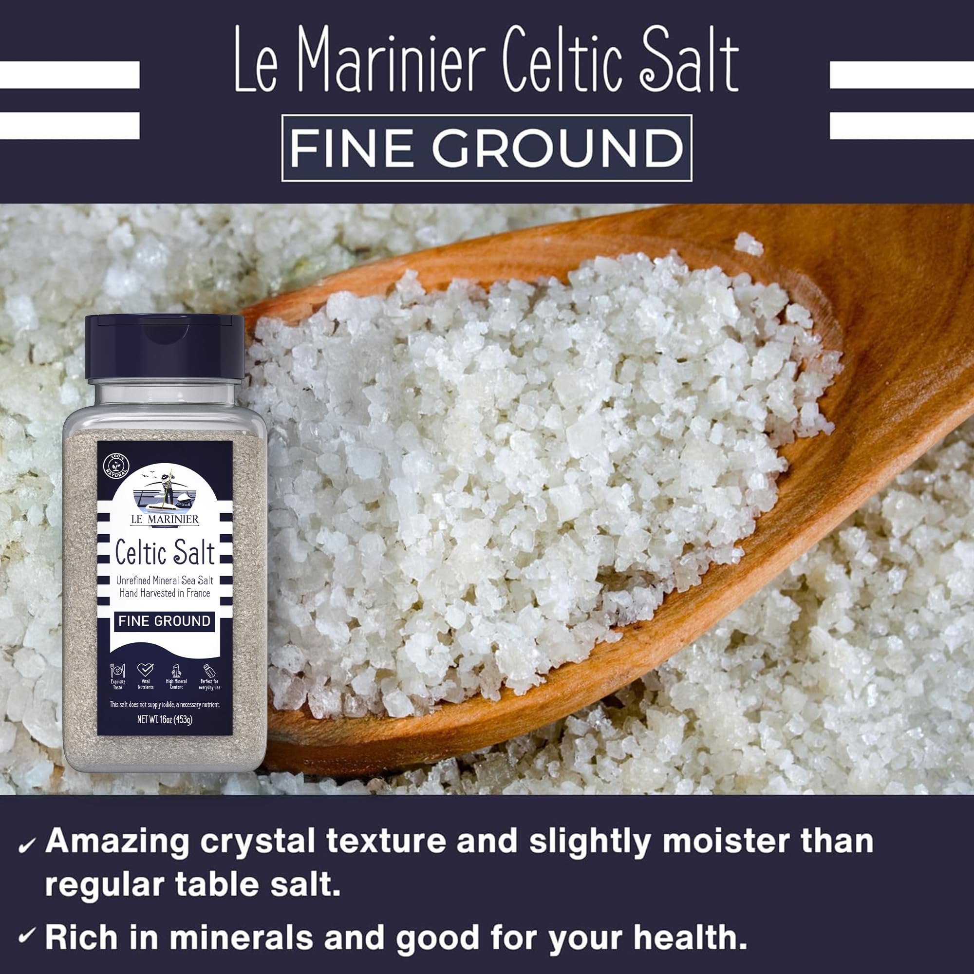 Le Marinier unrefined salt provides pure, additive-free seasoning from nature.