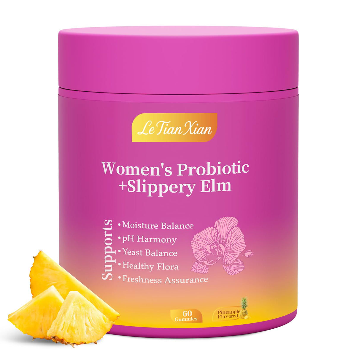 Le Tian Xian Her Juicy Gummies pineapple bottle supports daily feminine balance.
