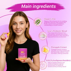 Le Tian Xian Her Juicy Gummies prebiotics-cranberry image emphasizes gut-supporting blend.