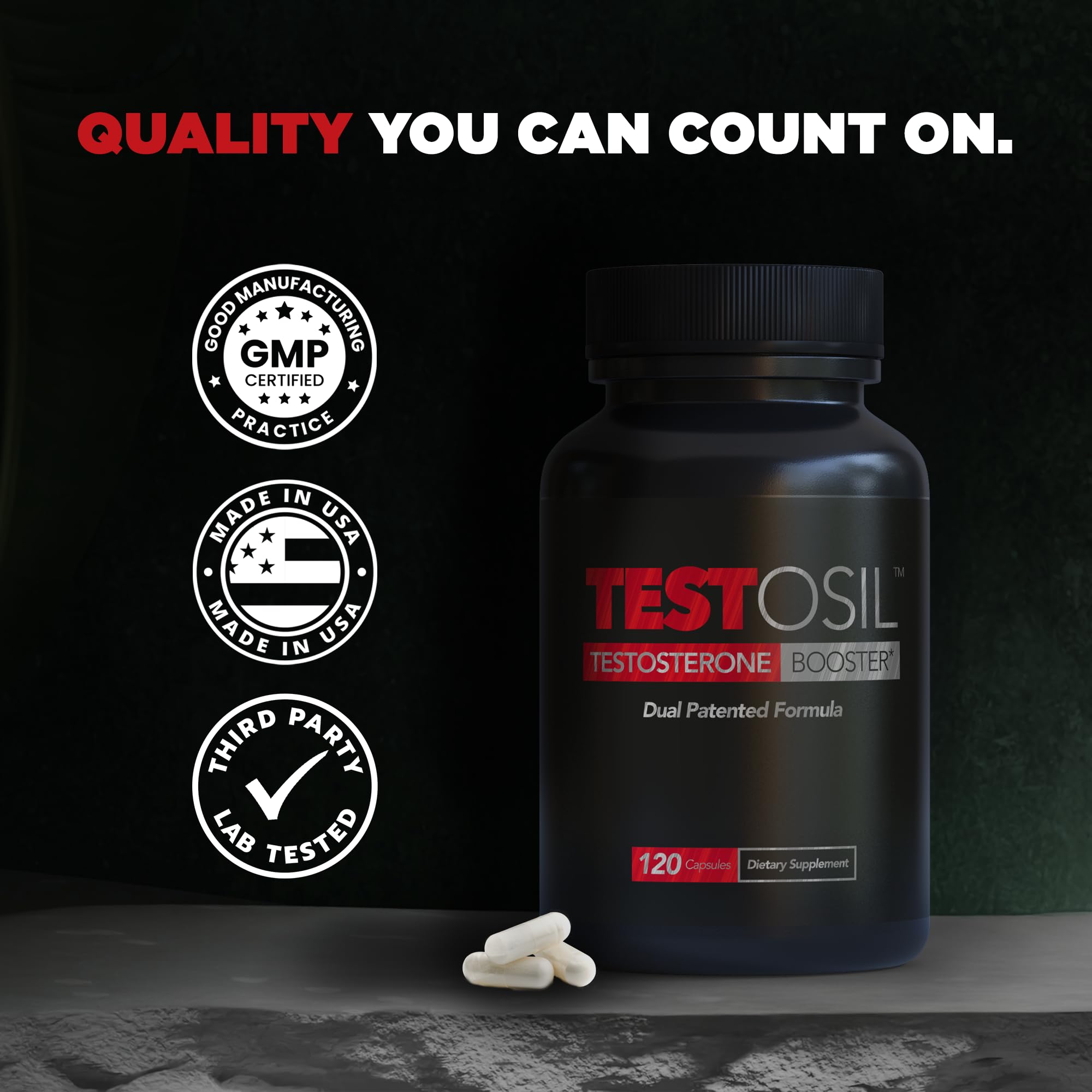 Made-in-USA Testosil packaging conveys premium quality.