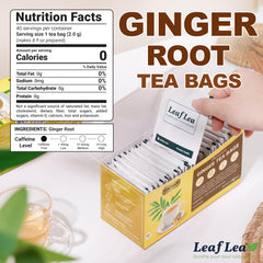 LeafLea 40 Ginger Tea Bags box interior showing individually wrapped bags.