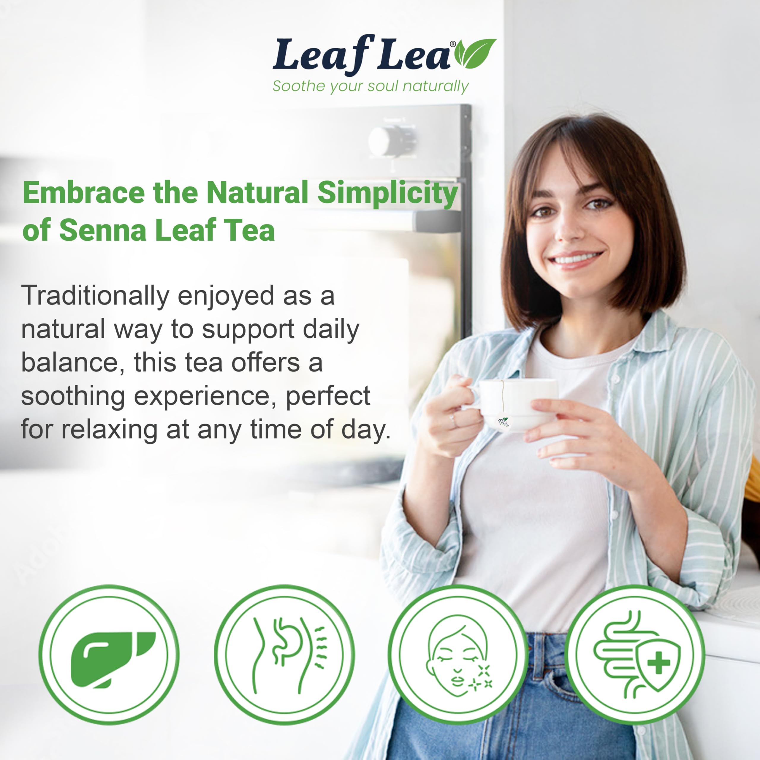 LeafLea 40 Senna tea bags in a box highlighting freshness and storage