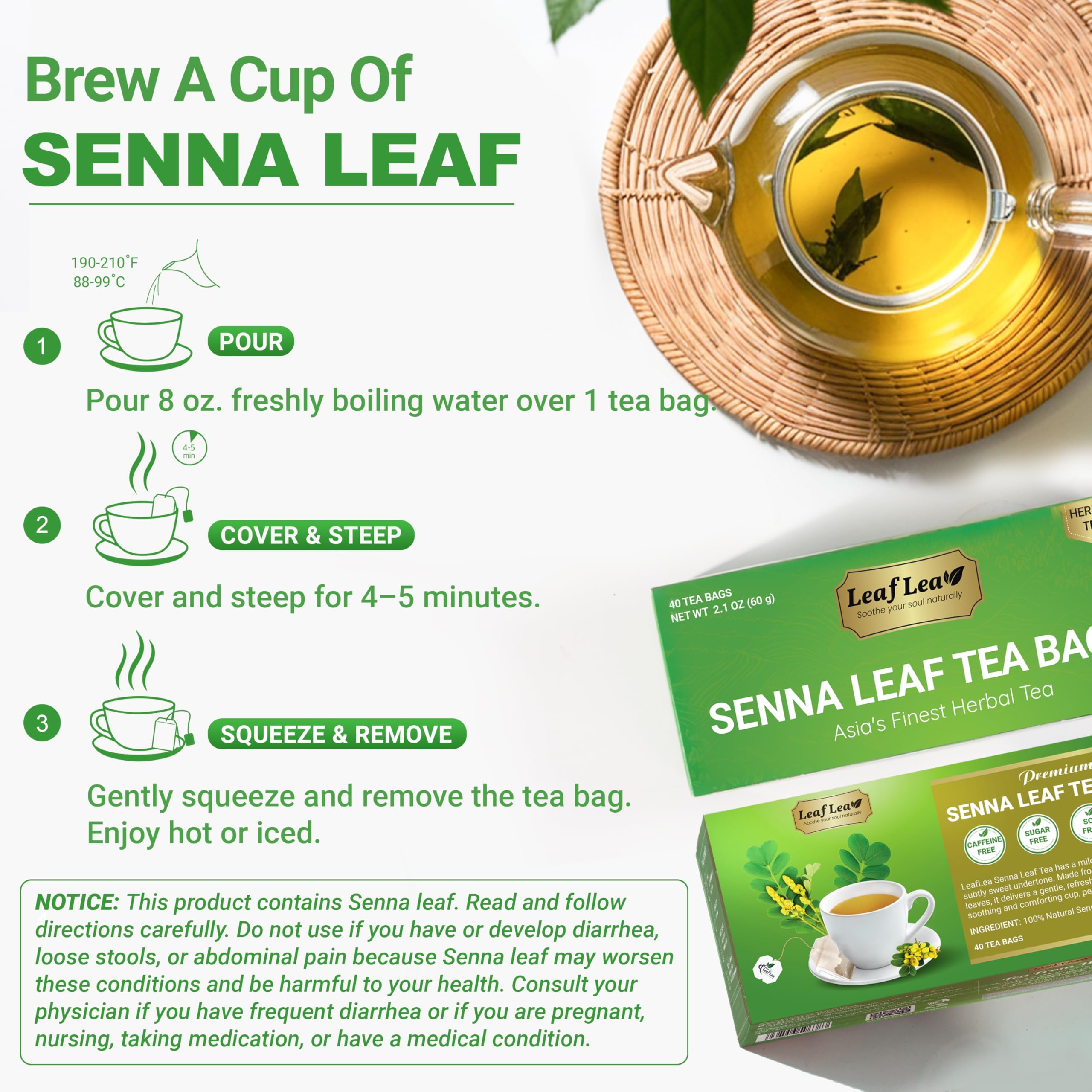 LeafLea 40 Senna tea bags for nighttime use and gentle digestion