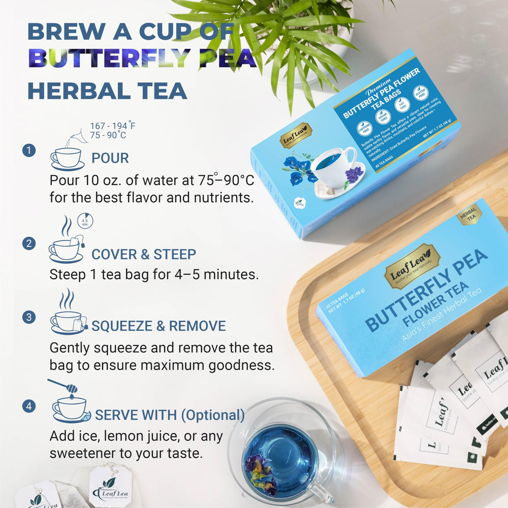 LeafLea butterfly pea tea adds vibrant color to cocktails and desserts.