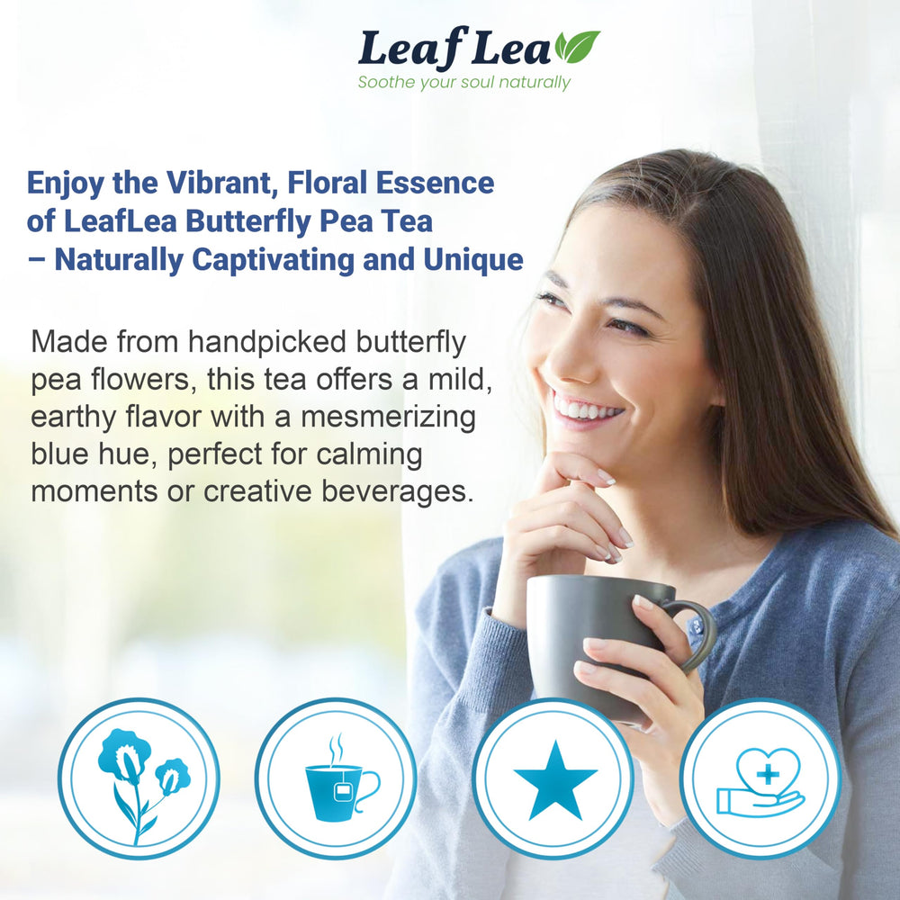 LeafLea butterfly pea tea bag with double chamber for rich flavor.