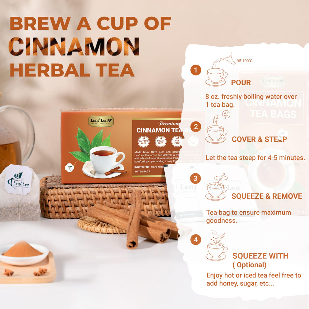 LeafLea Cinnamon tea bag label closeup communicates vegan and non-GMO qualities.