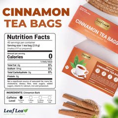 LeafLea Cinnamon tea bag steeping cup delivering warm, comforting flavor without caffeine.