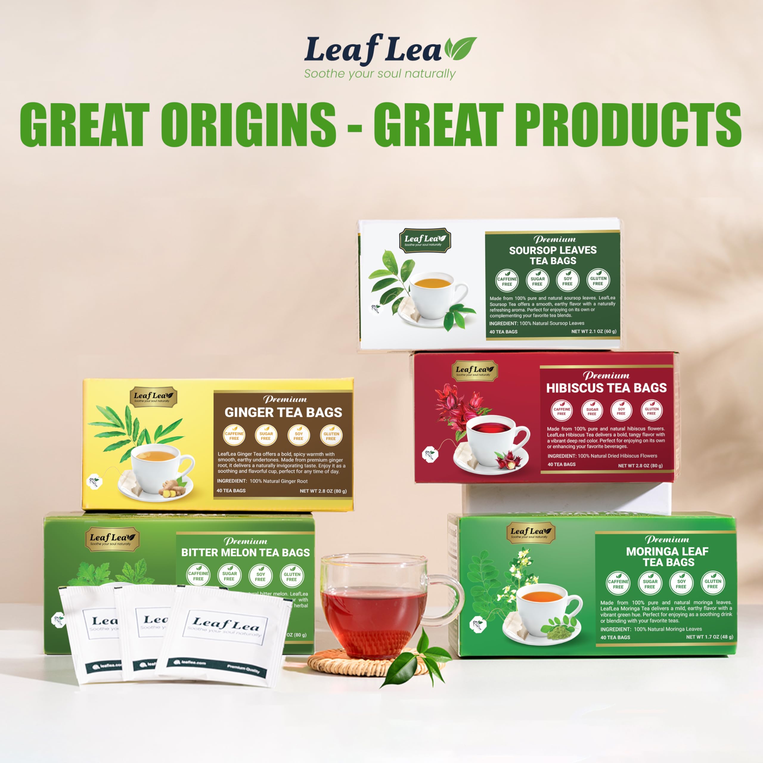 LeafLea Ginger Tea Bags ready to brew after meals.