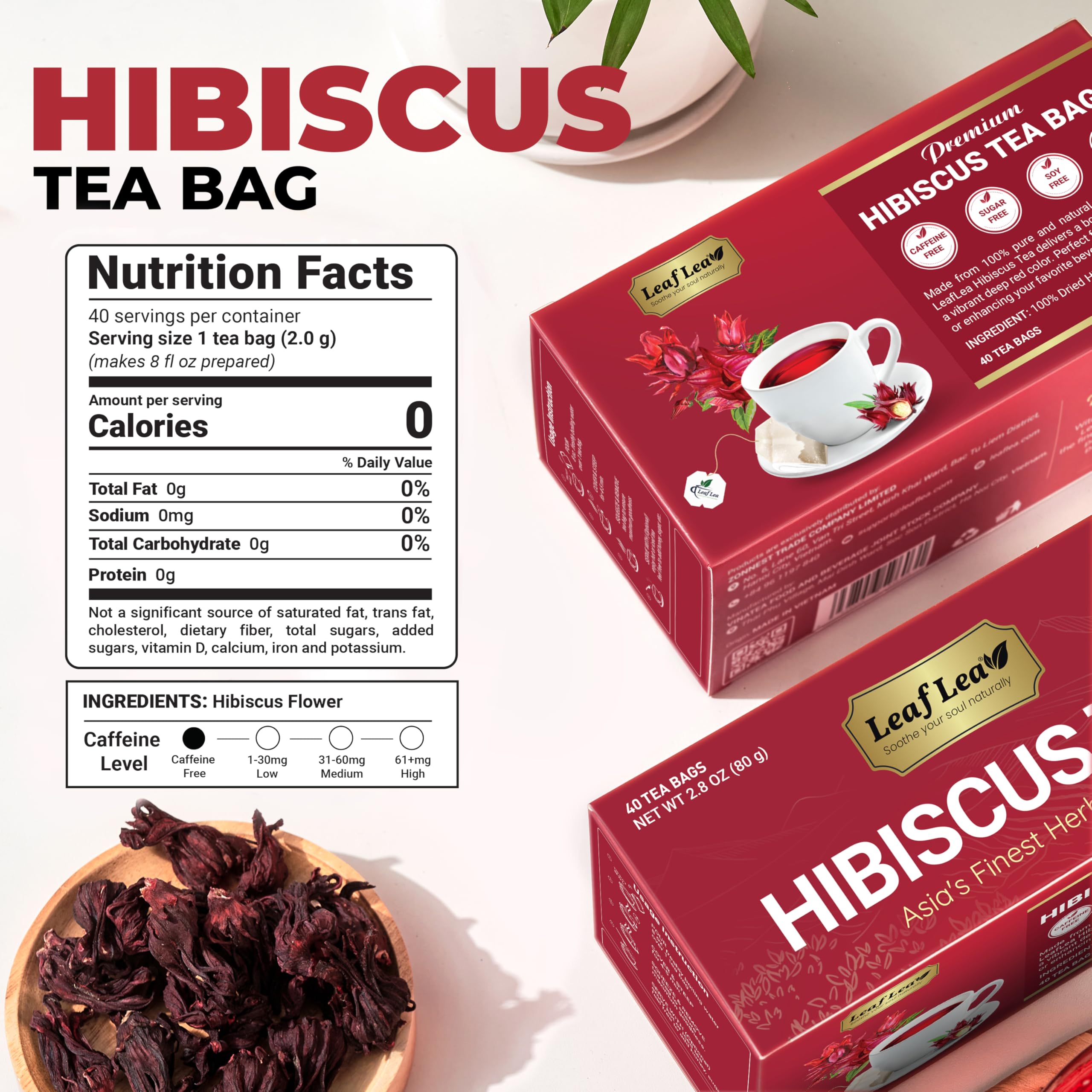 LeafLea hibiscus tea bags double chamber for richer flavor infusion.
