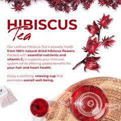 LeafLea hibiscus tea bags with string tag for easy steeping.