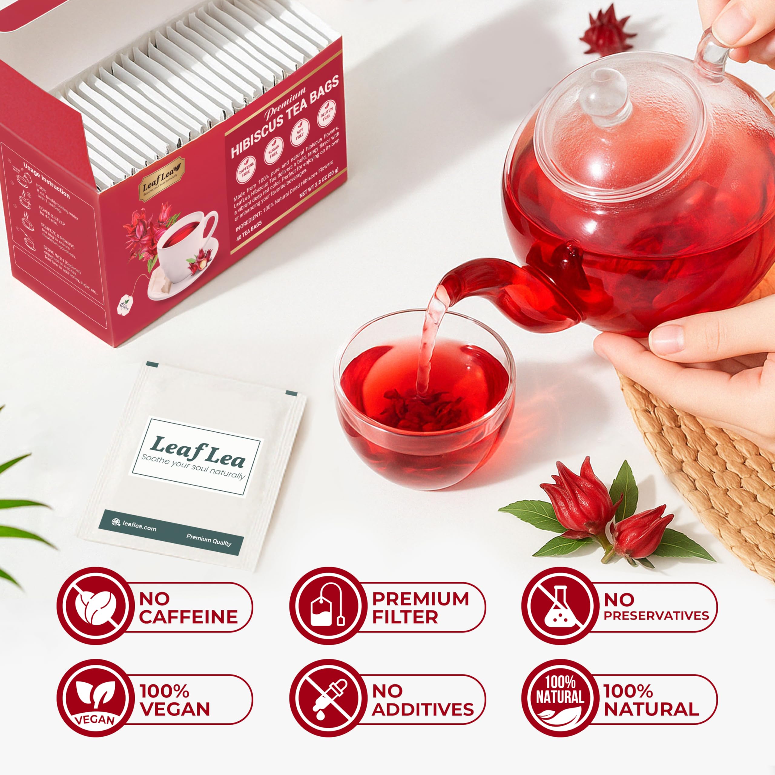 LeafLea hibiscus tea enjoyed hot or cold